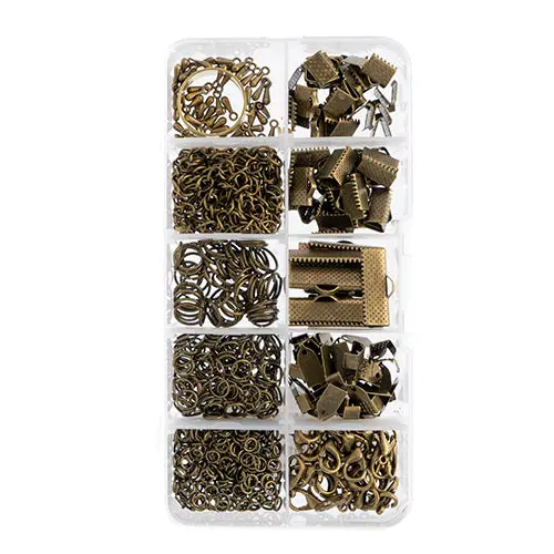 10-Slot Antique Brass Jewelry Findings Box – 503 Components 1