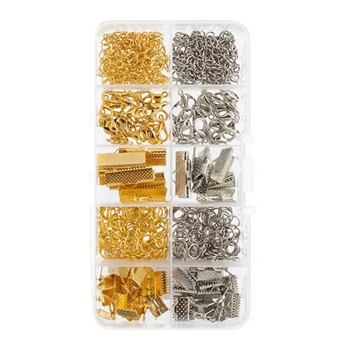 10-Slot Jewelry Findings Assortment Box – Gold & Silver Finish, 320 Pieces 1