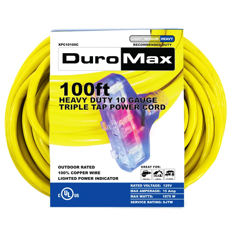 100-Foot 10-Gauge Triple-Tap Extension Cord – Heavy-Duty Power Distribution 1