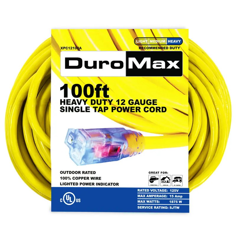 100-Foot 12-Gauge Single-Tap Extension Cord For Generators 1