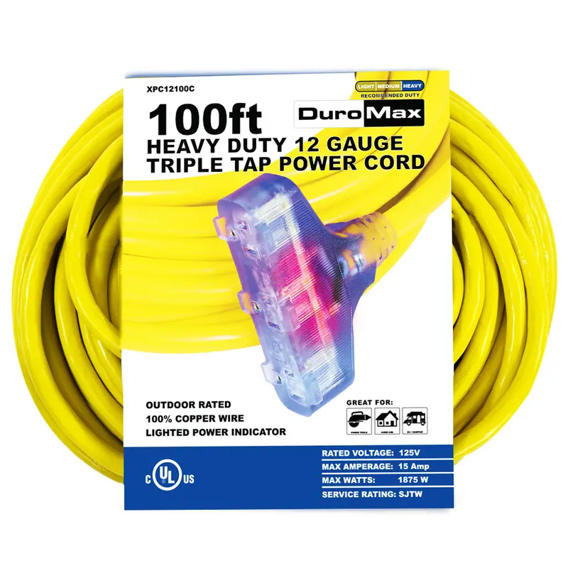 100-Foot 12-Gauge Triple-Tap Extension Cord – Medium-Duty Versatility 1