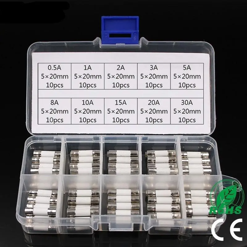 100-Pack Ceramic Slow-Blow Fuses – 5×20Mm, 0.5A–30A, 250V Rated For Automotive And General Electronics 2