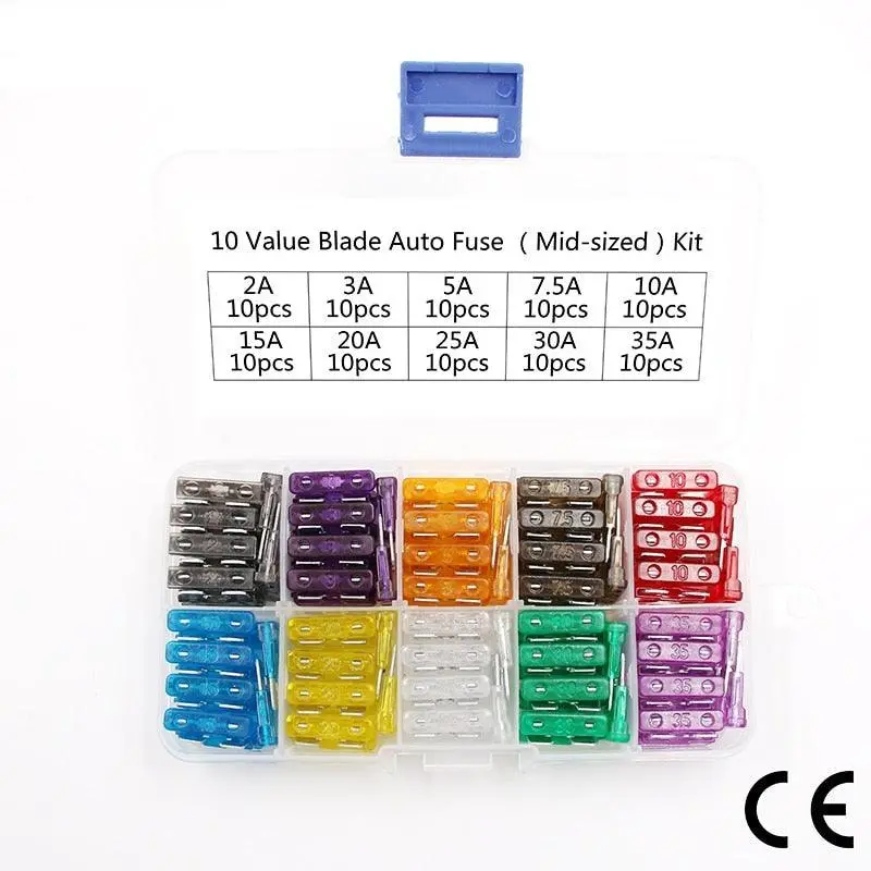 100-Pack Standard Automotive Blade Fuses – Medium-Size 2A–35A Ato/Atm Fuses In Organized Storage Box 1