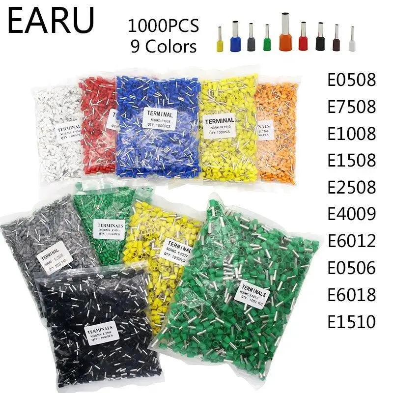 1000-Piece Insulated Ferrule Kit — E0508 To E2508 Sizes For Terminal Block Wiring 1