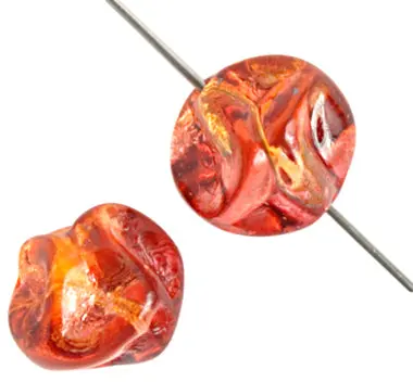 11Mm Twisted Glass Round Beads In Orange, Yellow & Pink 1