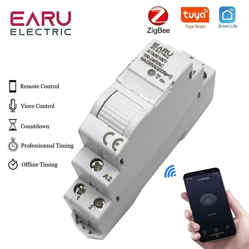 16A Din-Rail Wifi Smart Timer Relay – 110V/220V Zigbee & Wifi Enabled, Tuya App Controlled 1