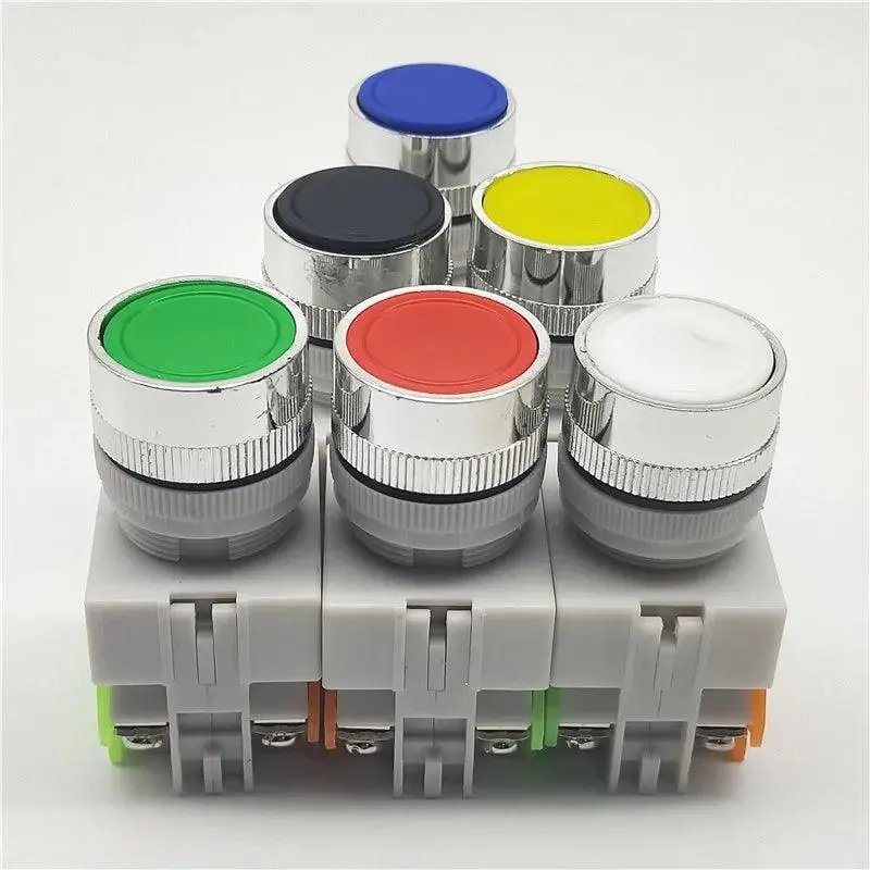 22Mm Color-Coded Self-Resetting Push Buttons – Red/Green/Blue/Yellow/White/Black (10A, 250Vac) 1