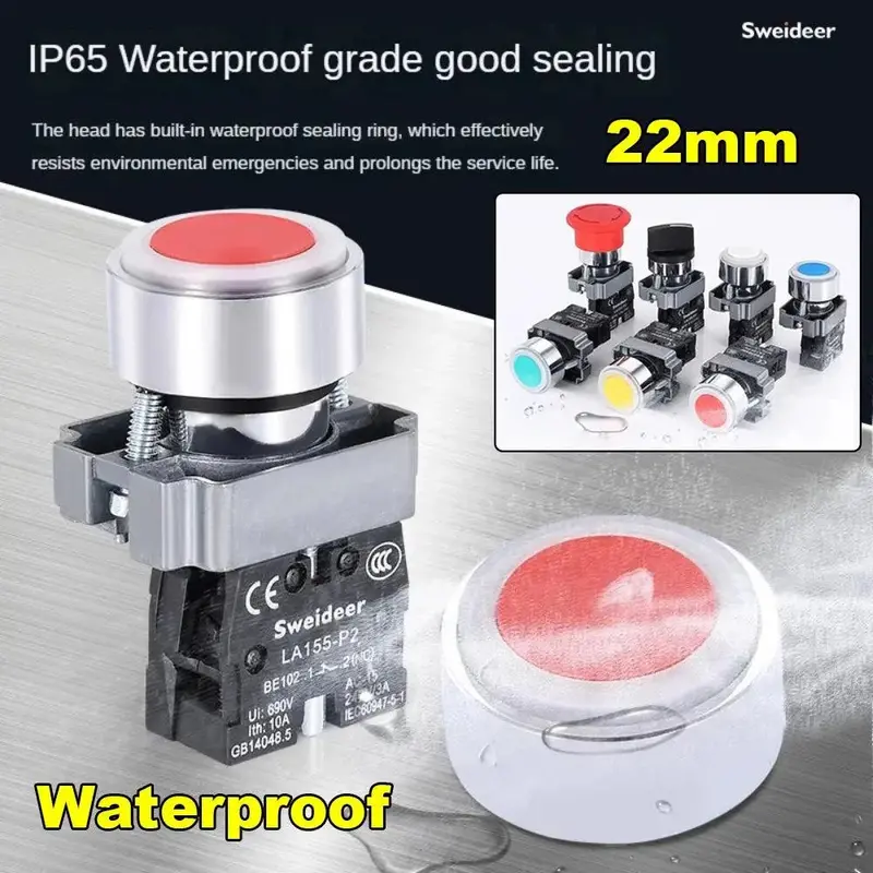 22Mm Emergency Stop Push Button – Waterproof, 2/3-Way Latching Or Momentary Operation, Bd21/Bd33 & Ba31/Ba42 Compatible 1