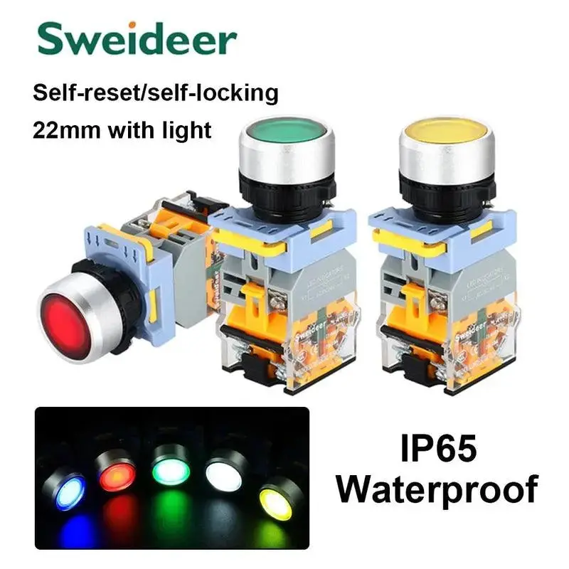 22Mm Waterproof Push Button With Integrated Led Indicator – Momentary Action, Dual-Pole Configuration, Wide Voltage Range (6–380V) 1