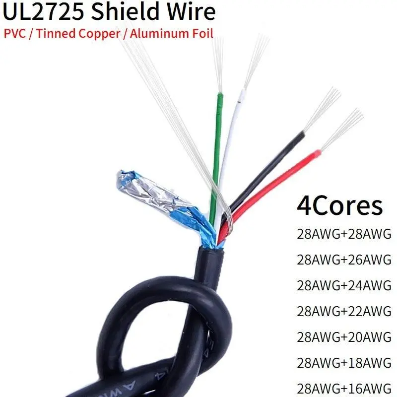 2M/10M Ul2725 Aluminum-Foil Shielded Cable – 4-Core Soft Pvc Tinned Copper Wire (16–28Awg) For Usb & Audio Signals 1
