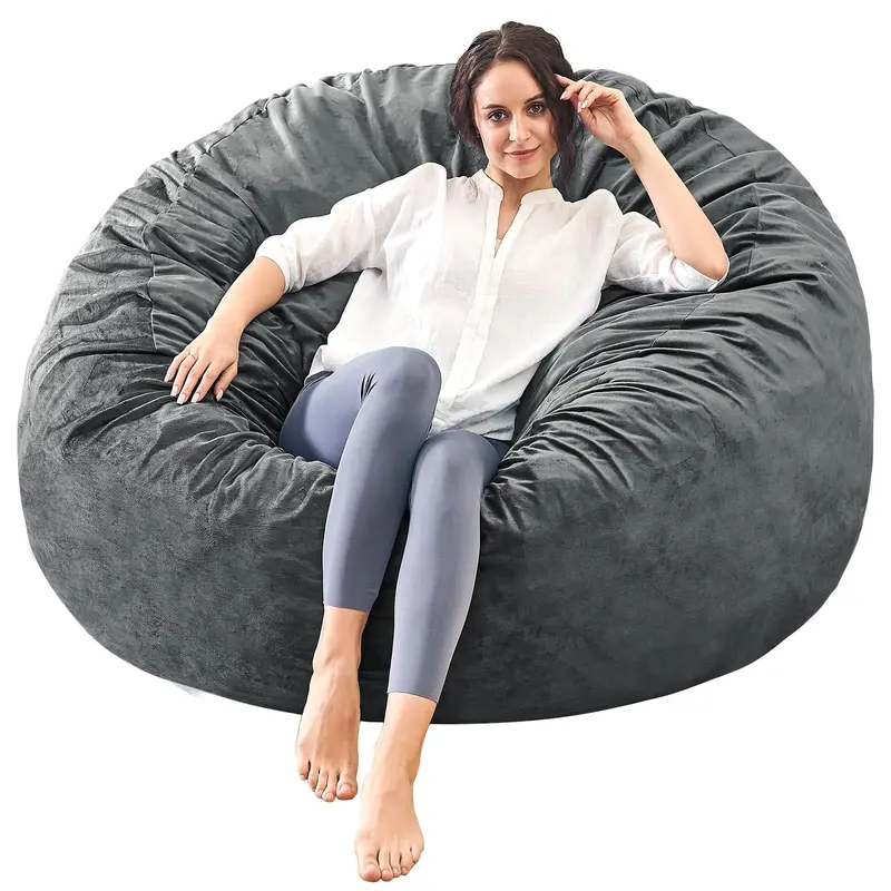 3-Foot Memory Foam Bean Bag Chair For Adults – Grey Microfiber Round Lounger For Living Room, Dorm, Or Bedroom 1
