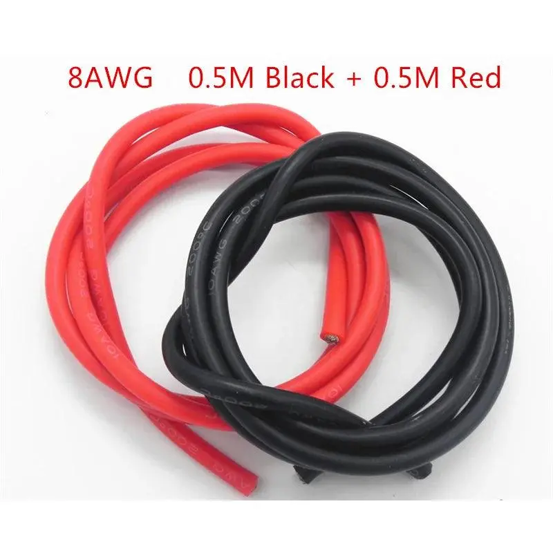 5-Set Lot Of 8Awg Silicone Power Cable: 0.5M Black + 0.5M Red, High-Temp Tinned Copper 1