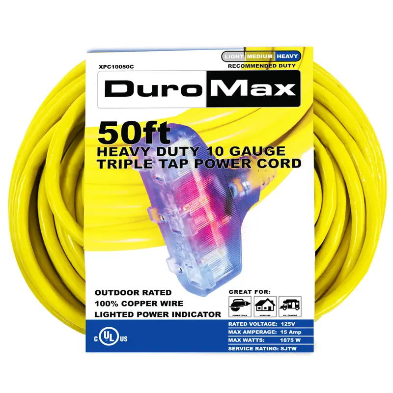 50-Foot 10-Gauge Triple-Tap Extension Cord – Industrial-Grade Output 1