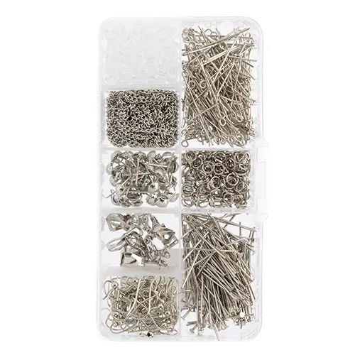8-Slot Mixed Silver-Tone Jewelry Findings Collection – 671 Pieces 1