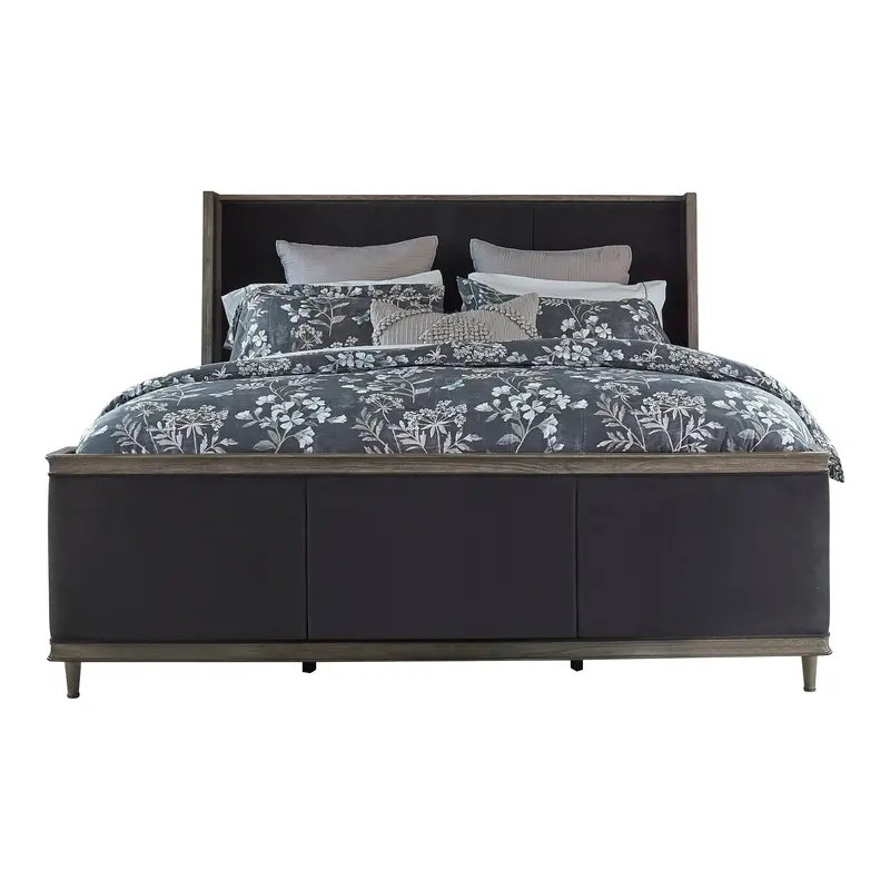 Alderwood Charcoal Grey California King Upholstered Panel Bed 1