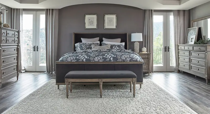 Alderwood Charcoal Grey Queen Upholstered Panel Bed 1