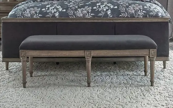 Alderwood French Grey Upholstered Bench – Tufted Seating With Wooden Legs (Sku 223126) 1