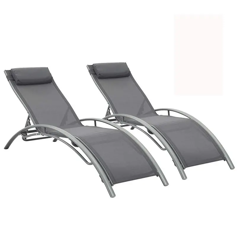 All-Weather Aluminum Poolside Chaise Lounge – 2-Pack, Adjustable Reclining Design, Gray Finish 1