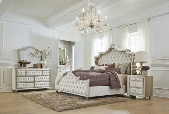 Antonella Tufted Upholstered Bed – Ivory And Camel Fabric Platform Bed (Eastern King, Sku 223521Ke) 1