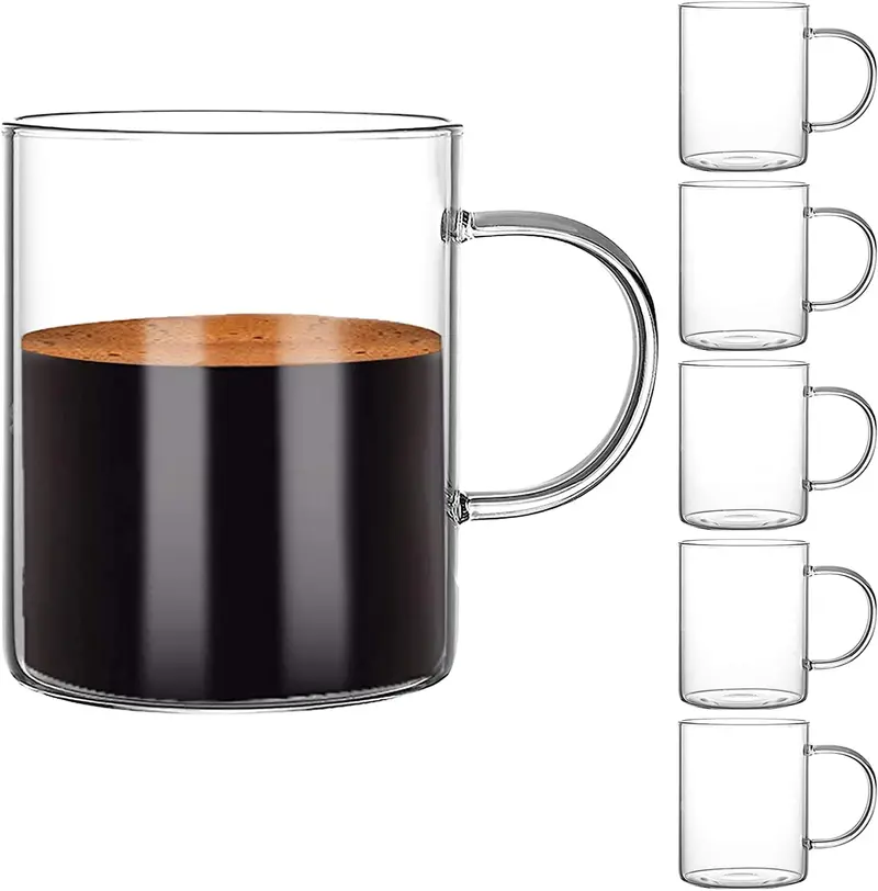 Aoeoe Wil-X002Vd5Mz3 Set Of 6 Clear Glass Coffee Mugs – 15 Oz Wide-Mouth Mocha Cups For Hot Or Cold Beverages 1