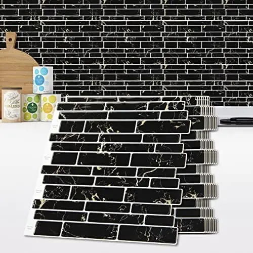 Art3D Black Marble Peel-And-Stick Backsplash Tiles – 10-Sheet Pack, 12" X 12" Self-Adhesive Panels 1