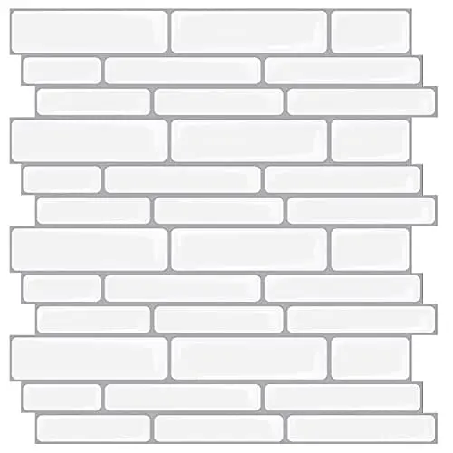 Art3D White Oblong Peel-And-Stick Backsplash Tiles – Thickened 12" X 12" Adhesive Wall Tiles (10 Sheets) 1