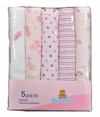 Baby Time Big Oshi Flannel Receiving Blankets – Set Of 5 Soft Cotton Flannel Swaddles (30" X 30", Plk-965) 1