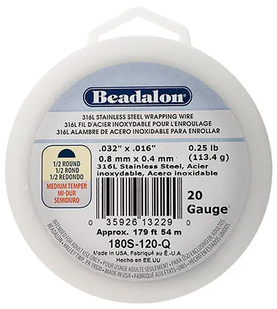 Beadalon 316L Stainless Steel Half-Round Wire, 20 Gauge, 1/4 Pound (54 Meters / 179 Feet) 1