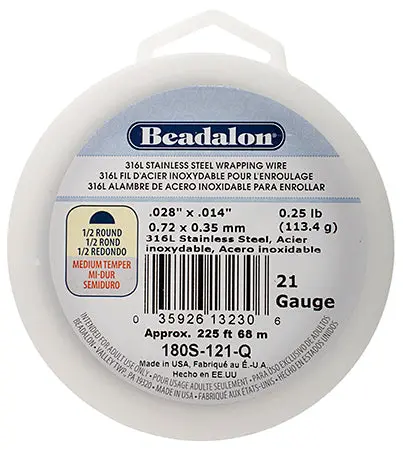 Beadalon 316L Stainless Steel Half-Round Wire, 21 Gauge, 1/4 Pound (225 Feet) 1