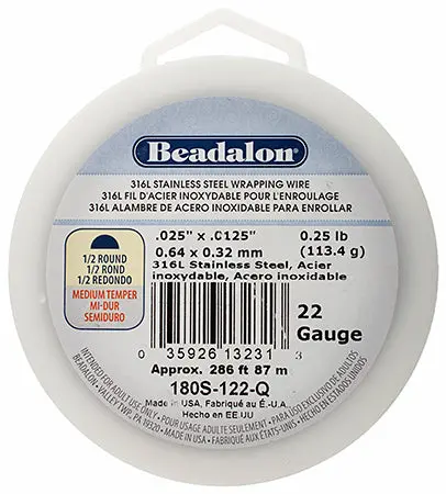 Beadalon 316L Stainless Steel Half-Round Wire, 22 Gauge, 1/4 Pound (87 Meters / 286 Feet) 1