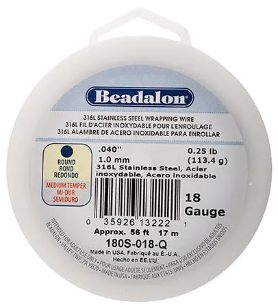 Beadalon 316L Stainless Steel Round Wire – 18 Gauge, 56 Feet (¼ Lb) 1