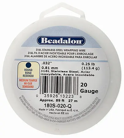 Beadalon 316L Stainless Steel Round Wire, 20 Gauge, 27 Meters (89 Feet) 1