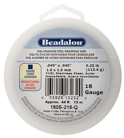 Beadalon 316L Stainless Steel Square Wire, 18 Gauge, 1/4 Pound (44 Feet) 1