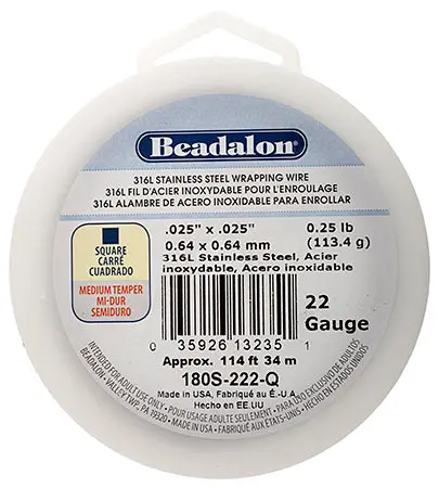 Beadalon 316L Stainless Steel Square Wire, 22 Gauge, 1/4 Pound (144 Feet) 1
