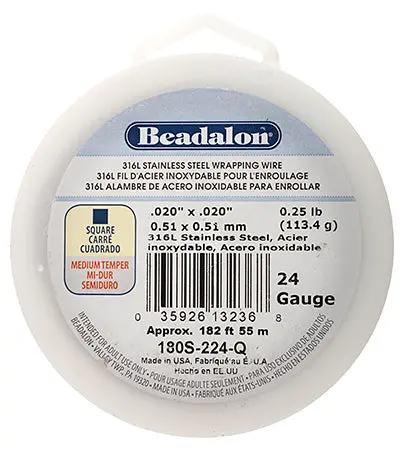 Beadalon 316L Stainless Steel Square Wire, 24 Gauge, 1/4 Pound (182 Feet) 1