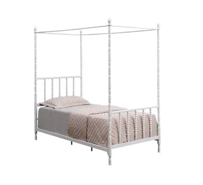 Betony White Twin Canopy Bed With Elegant Design - Model 406055T 1