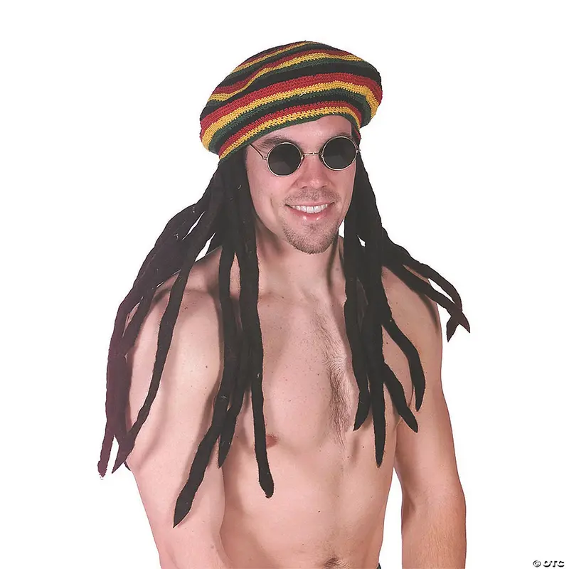 Black Dreadlocks Wig With Rasta Tam – Afro-Caribbean Costume Set 1