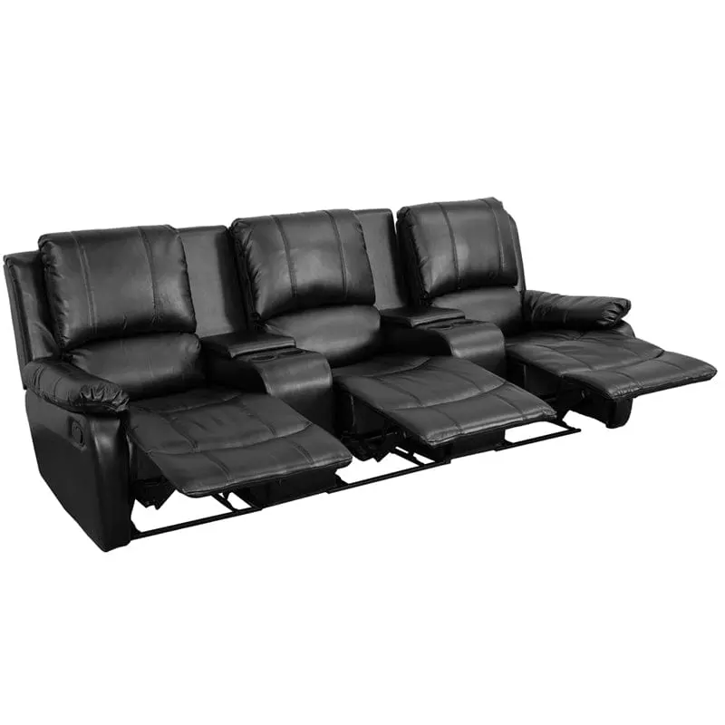 Black Leathersoft Allure 3-Seat Pillow-Back Theater Sofa With Cup Holders – Bt-70295-3-Bk-Gg 1