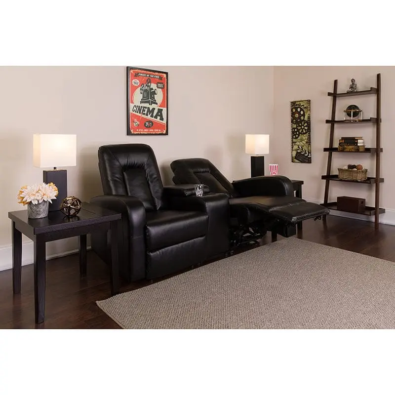 Black Leathersoft Eclipse 2-Seat Theater Seating With Cup Holders – Bt-70259-2-Bk-Gg 1