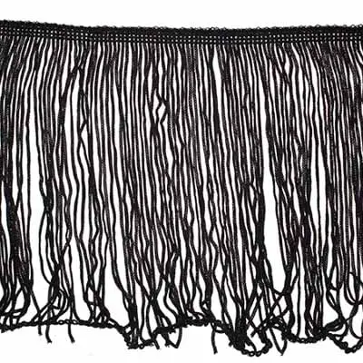 Black Rayon Stretch Fringe – 6-Inch Length, Flexible Drape 1