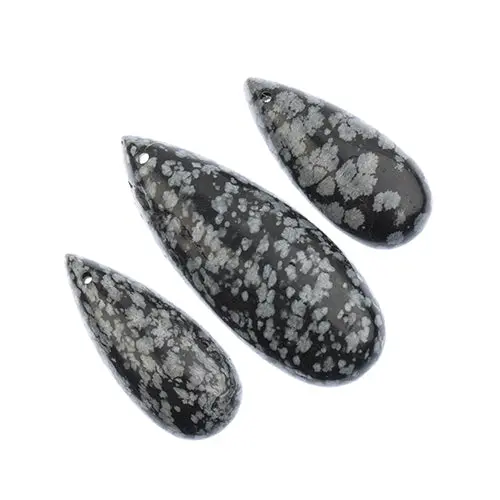 Black Snowflake Obsidian Teardrop Pendant Slices – Earth'S Jewels Natural Semi-Precious Set 1