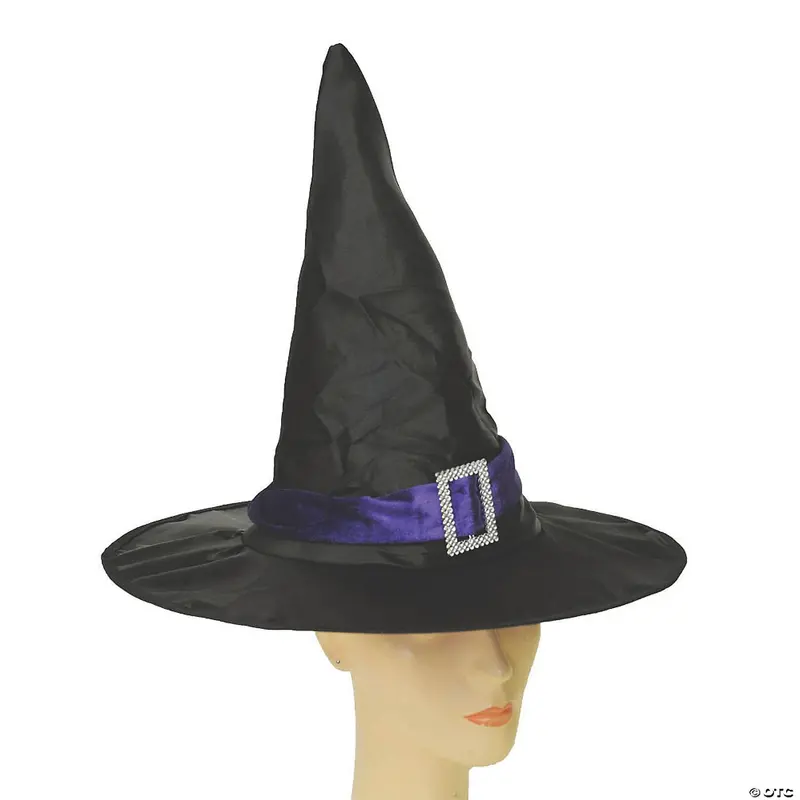 Black Witch Hat For Adults – Purple Hatband & Silver Buckle 1