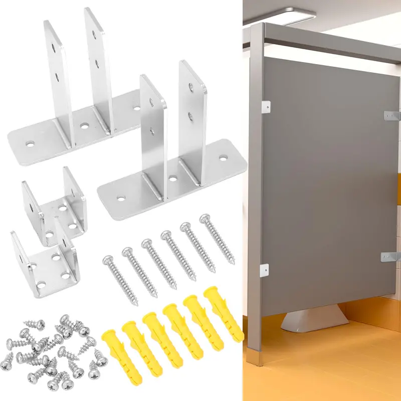Blulu 4-Piece Toilet Partition Bracket Kit – 2-Ear Urinal Screen + U-Shaped Brackets For 1-Inch Panels With Fasteners 1