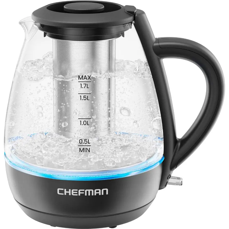 Chefman 1.7L Glass Electric Kettle With Tea Infuser – 1500W, Auto Shut-Off, Bpa-Free, Stainless Steel Filter 1