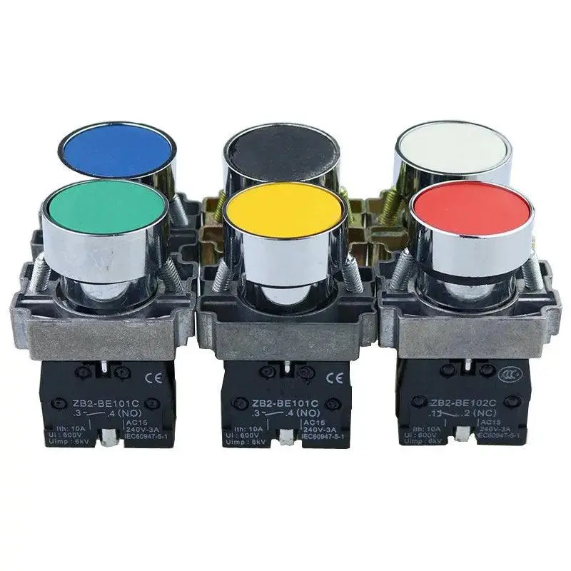 Compact 22Mm Momentary Push Button Switch – 10A/240V Round Flat-Head Nc/No Panel Mount (Xb2-Ba31, Xb2-Ba42, Zb2-Be101C, Zb2-Be102C) 1