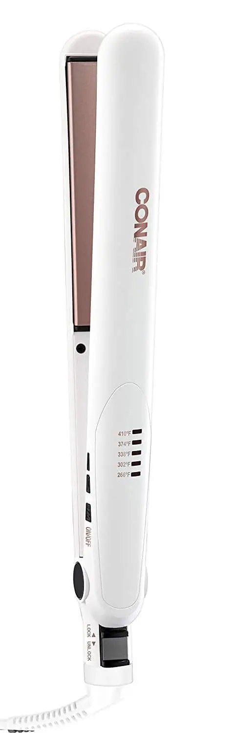 Conair Double Ceramic 1-Inch Flat Iron In White & Rose Gold – Even Heat Distribution & Anti-Frizz Technology (C-Cs221Nal) 1