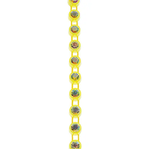 Crystal Lane Rhinestone Trim – 1-Yard Ss12 Aurora Borealis Banding With Bright Yellow Casing 1