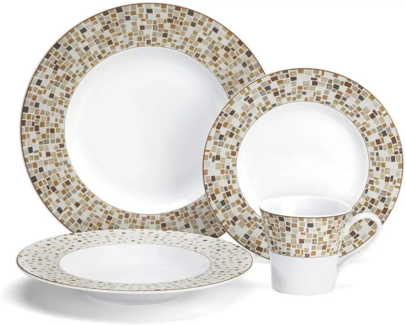 Cuisinart Aleria Brown 16-Piece Porcelain Dinnerware Set – Modern, Chip-Resistant Tableware 1