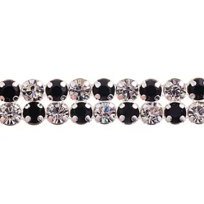 Czech Dual-Row Rhinestone Banding – Ss19 Crystal And Jet With Silver Accents 1
