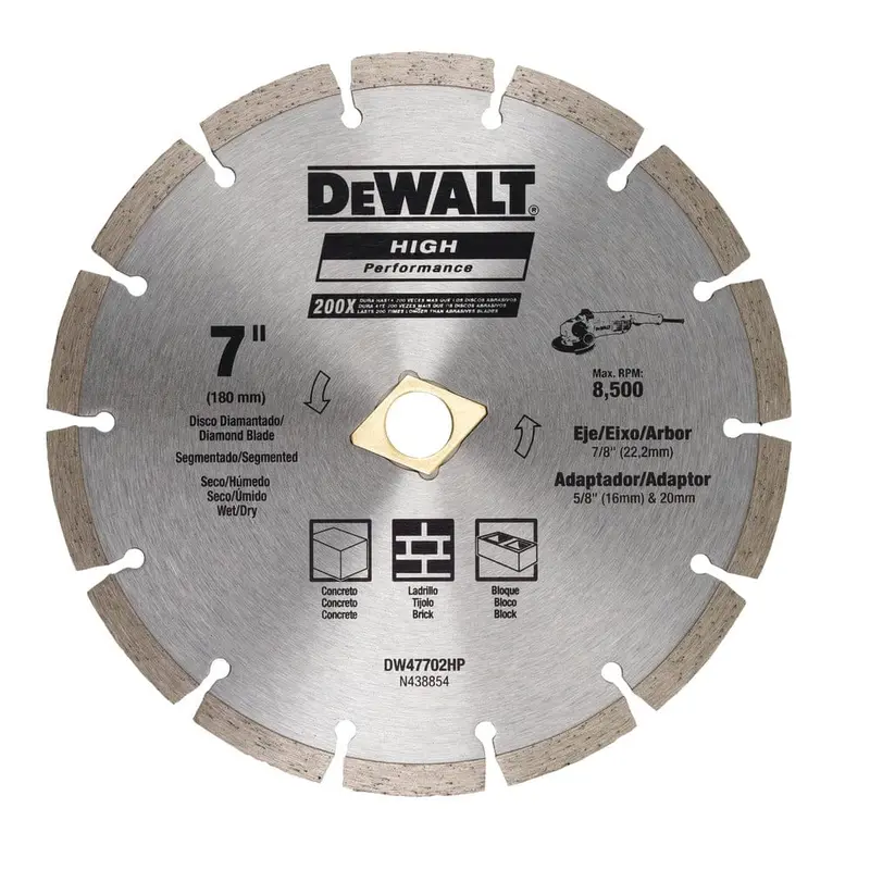Dewalt Dw47702Hp Segmented Diamond Blade – 180Mm (7") Wet/Dry General Masonry Cutting 1
